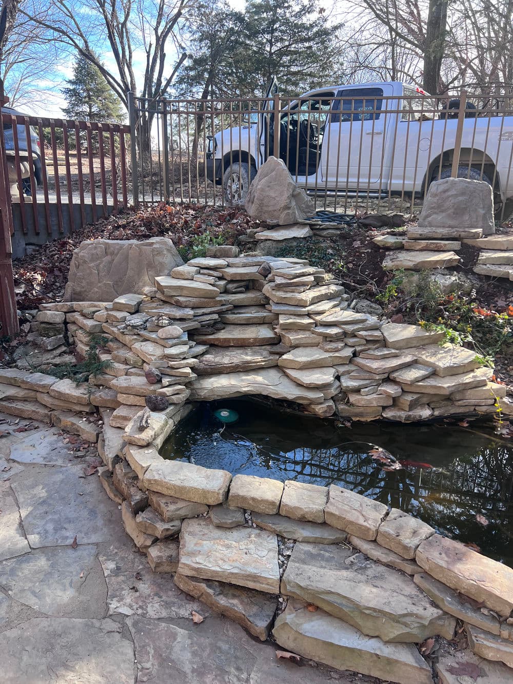 Custom Natural Stone Waterfall Completed in Bucyrus KS image